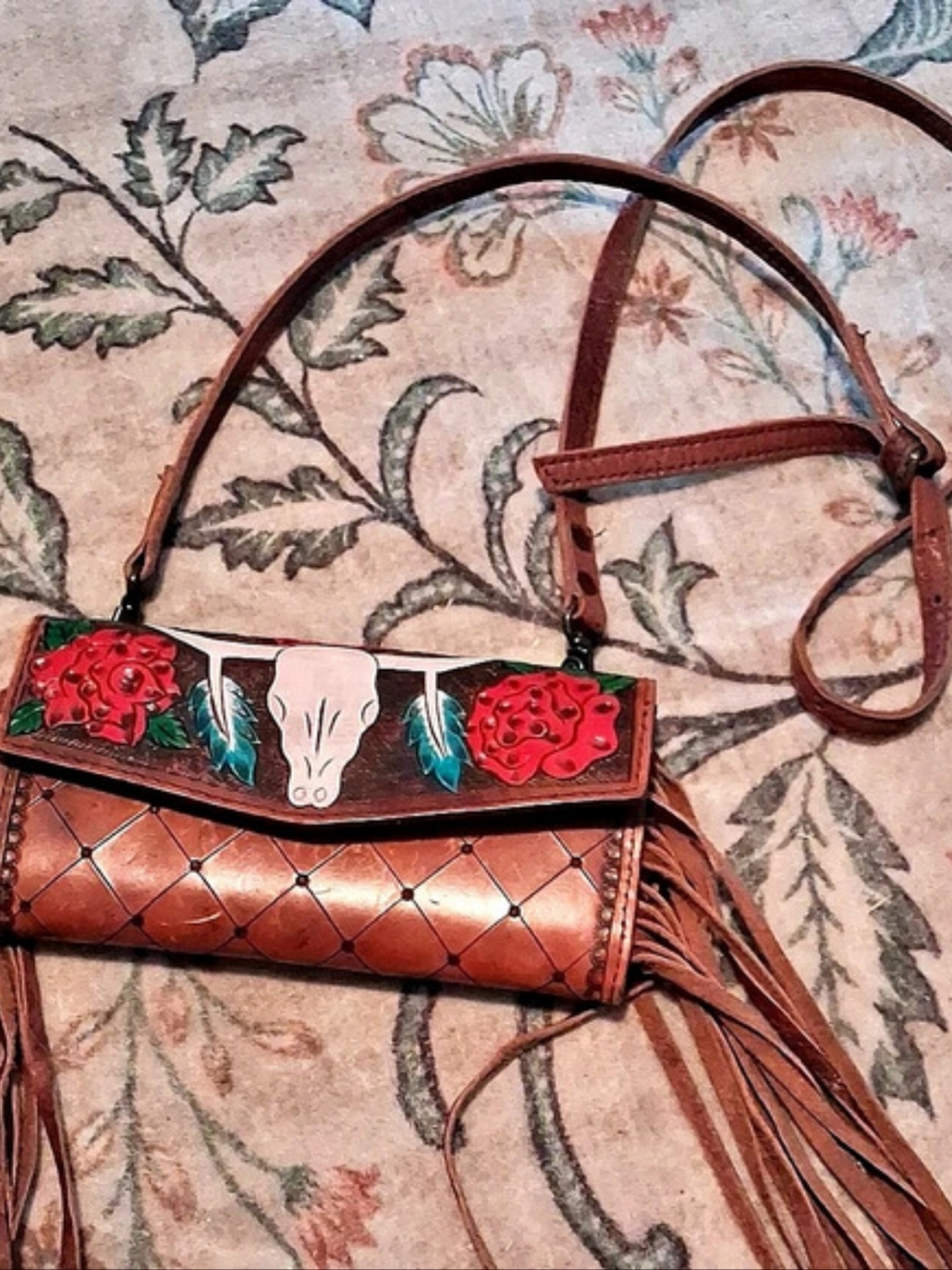 American Darling Fringe Crossbody in Brown & Red